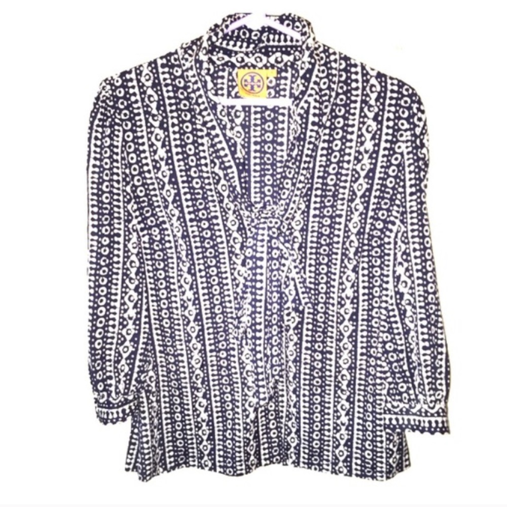 Tory Burch Patterned Blouse with Bow size 4